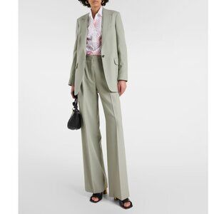 Dries Van Noten Green Mid-Rise Wool Straight Trousers
